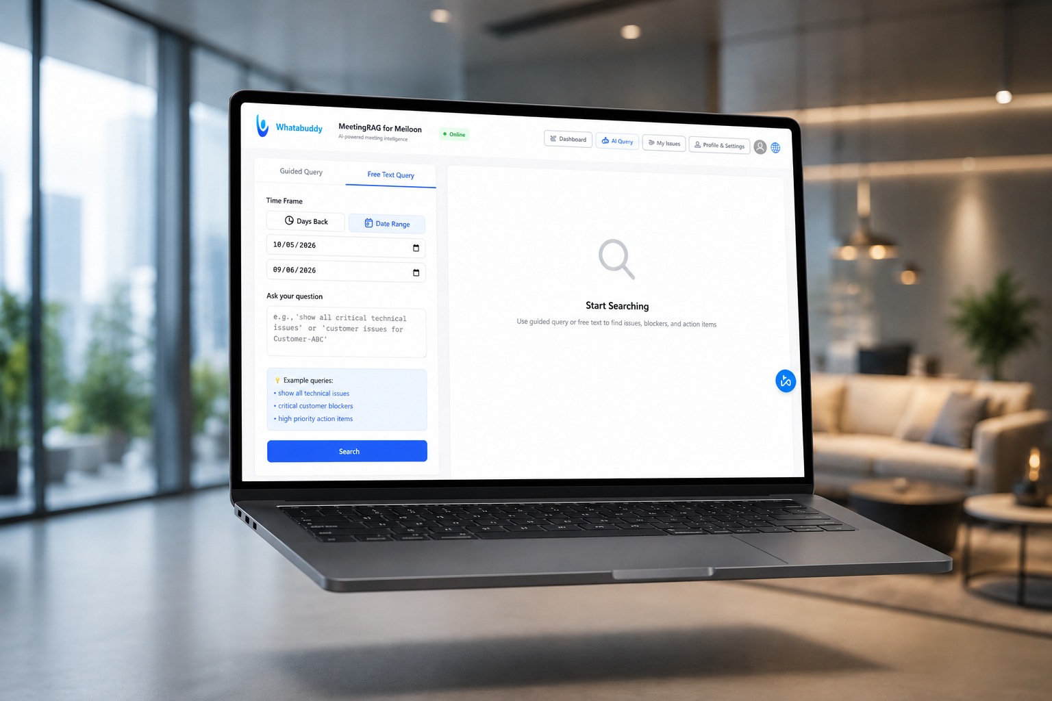 Meeting management platform mockup on laptop